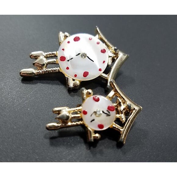 Vintage Cuckoo Clock Pins, Mother of Pearl Faces, 1950s Set of Two - Picture 5 of 10
